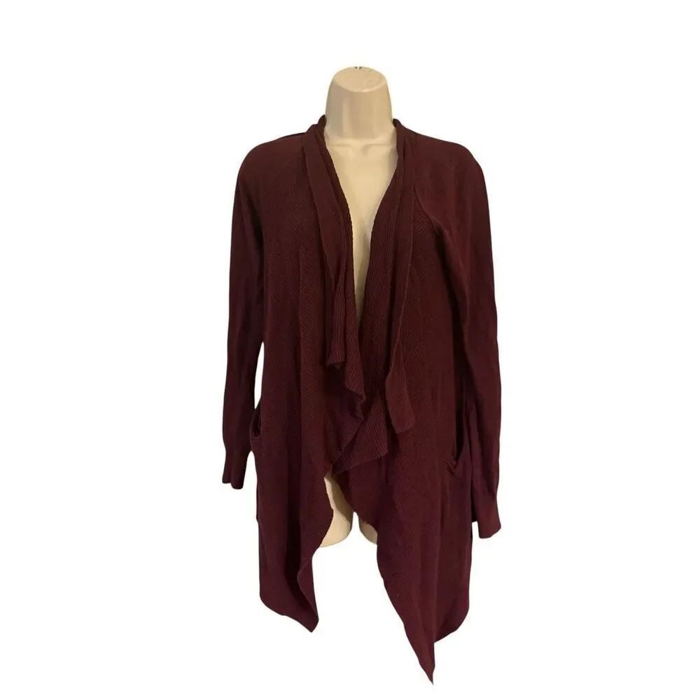 A.N.A. A New Approach Womens Burgundy Open Front Ribbed Cardigan Size Small